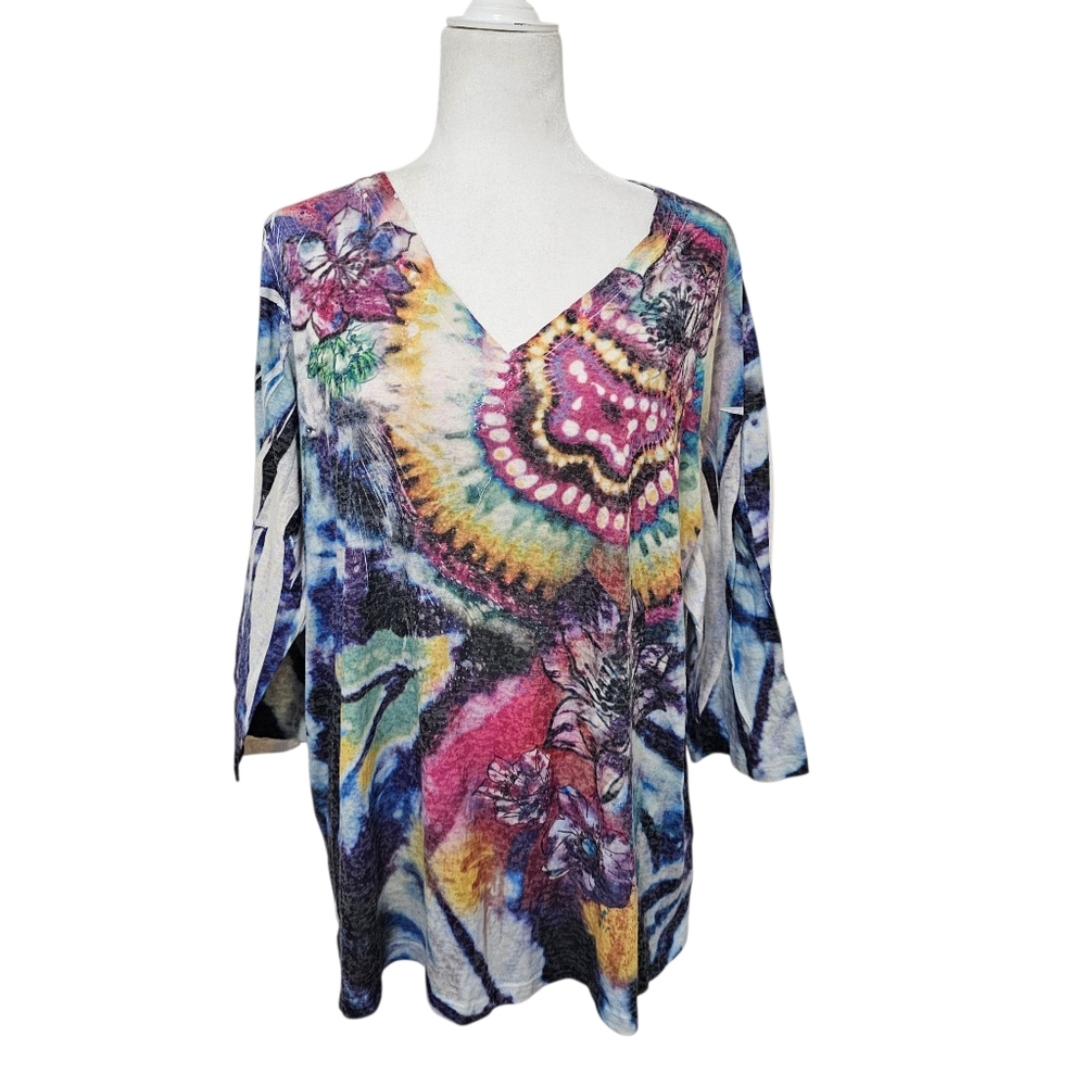 Avenue Boho Floral Tie Dye Top Made In USA Womens Plus Size 22/24